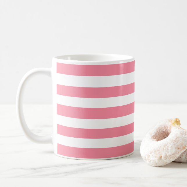 Mjuk Rosa och vitt Rand Kaffemugg (Med munk)