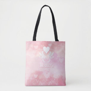Mjuk Rosa och White Mors dag Tote Bag Tygkasse