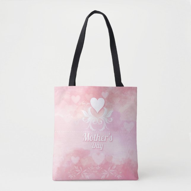 Mjuk Rosa och White Mors dag Tote Bag Tygkasse (Framsida)