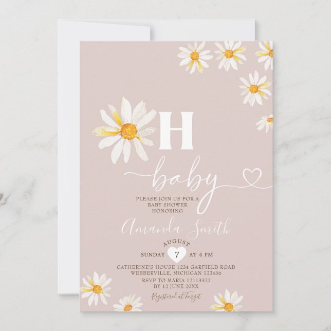 Mjuk Rosa Oj Baby Daisy Flowers Boho Baby Shower Inbjudningar (Framsida)