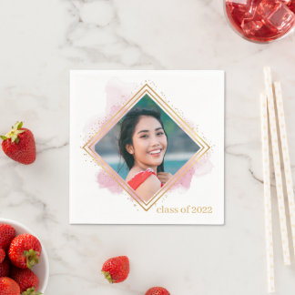 Mjuk Rosa Pastel & Guld Diamond Studenten Napkins Pappersservett