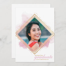 Mjuk Rosa Pastel och Guld Diamond Studenten Invit