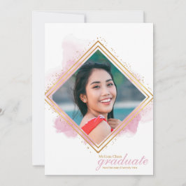 Mjuk Rosa Pastel och Guld Diamond Studenten Invit Inbjudningar