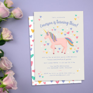 Mjuk Rosa Pastel Rainbow Unicorn Födelsedagsfest Inbjudningar