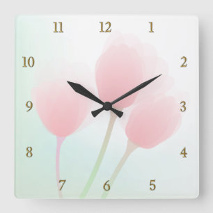 Mjuk Rosa Pastel Tulips Bröllop Fyrkantig Klocka
