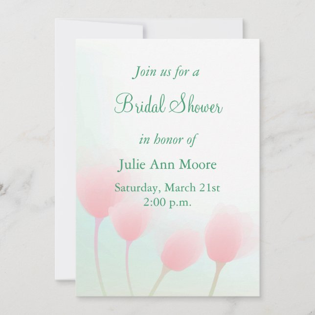 Mjuk Rosa Pastel Tulips-Möhippa Inbjudningar (Framsida)