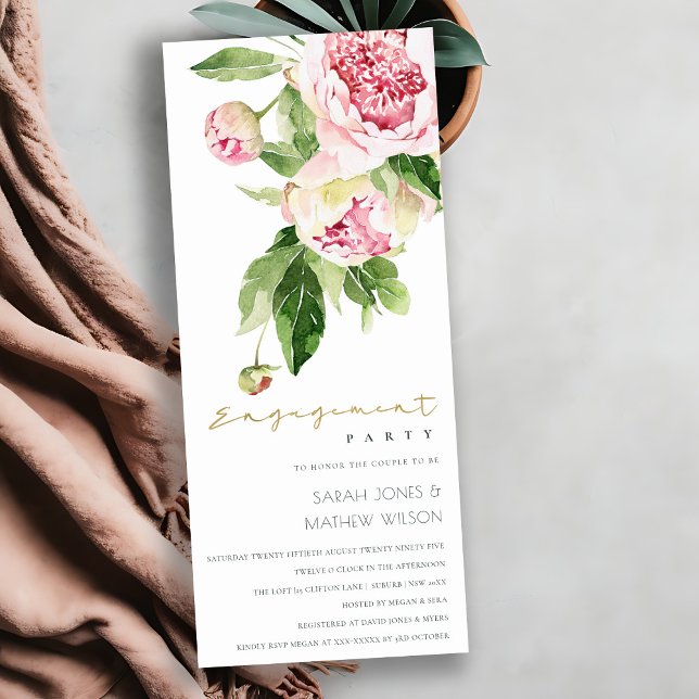 Mjuk rosa peon floral akvarell förlovning inbjudningar (Skapare uppladdad)