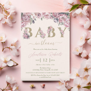 Mjuk Rosa Peonies Elegant Blommigt Baby Shower Inbjudningar