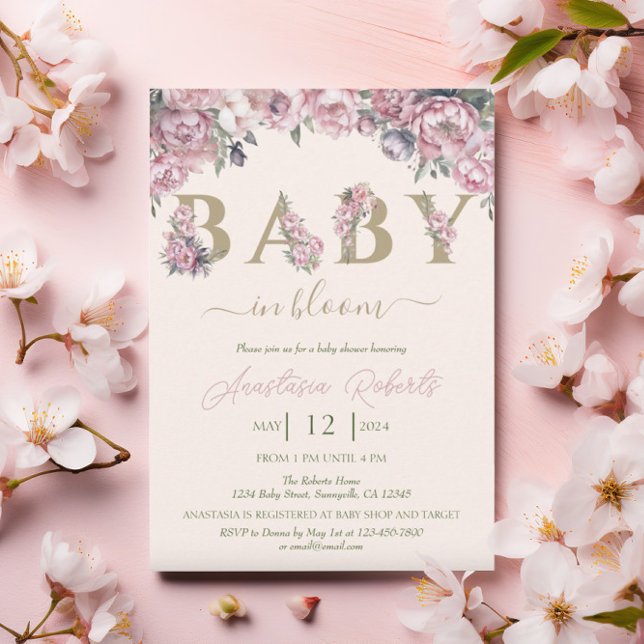 Mjuk Rosa Peonies Elegant Blommigt Baby Shower Inbjudningar (Skapare uppladdad)