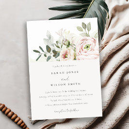 Mjuk  Rosa Peonies Eucalyptus Foliage Bröllop Inbjudningar