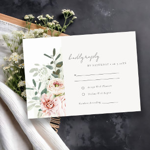 Mjuk  Rosa Peonies Eucalyptus Foliage Bröllop OSA Kort