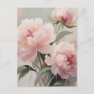 Mjuk Rosa Peonior Blommig Konst Vykort