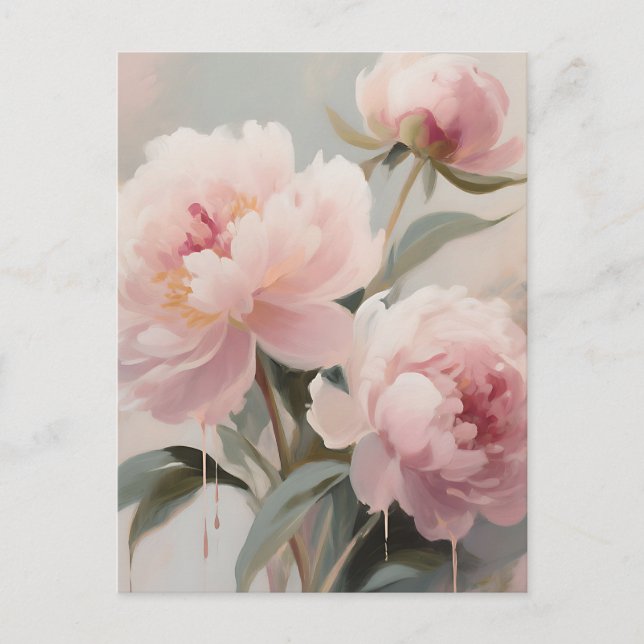 Mjuk Rosa Peonior Blommig Konst Vykort (Framsida)