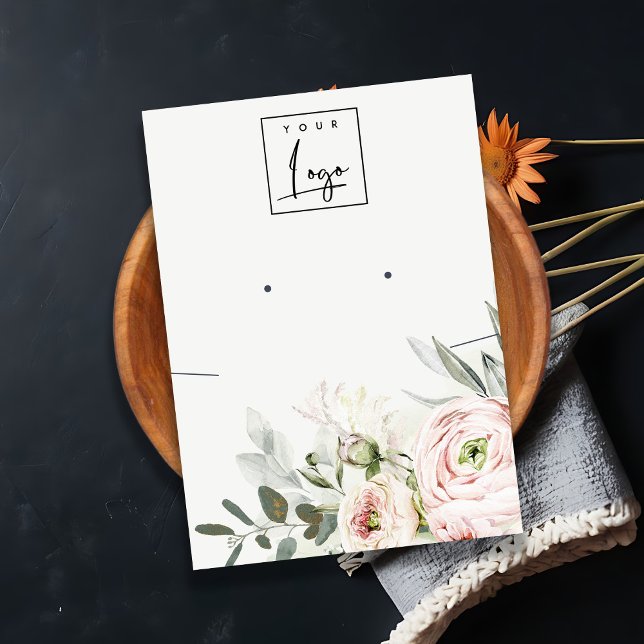 Mjuk  Rosa Peony Blommigt Logotyp Earring Necklace Visitkort (Skapare uppladdad)