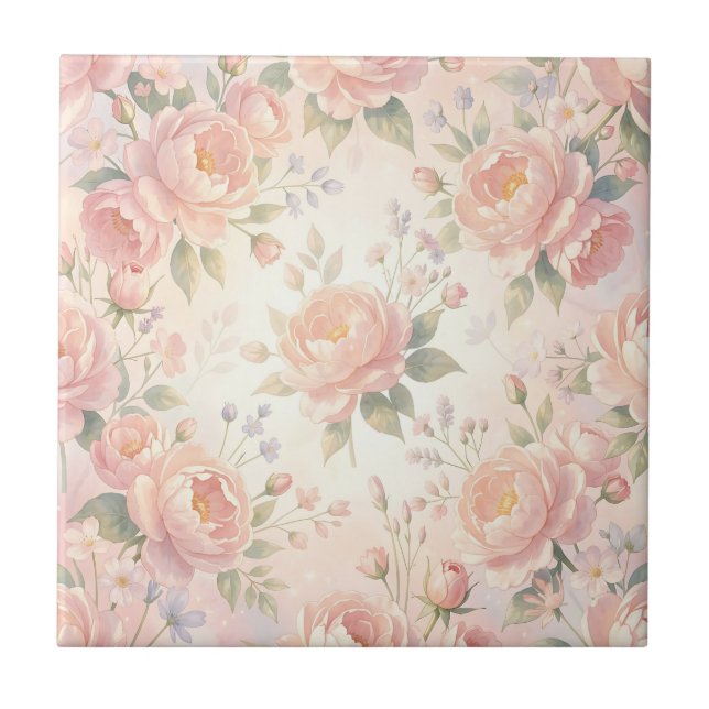 Mjuk Rosa Peony Blommönster Kakelplatta (Framsidan)