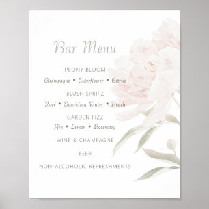 Mjuk Rosa Peony Bröllopsbarmeny Poster