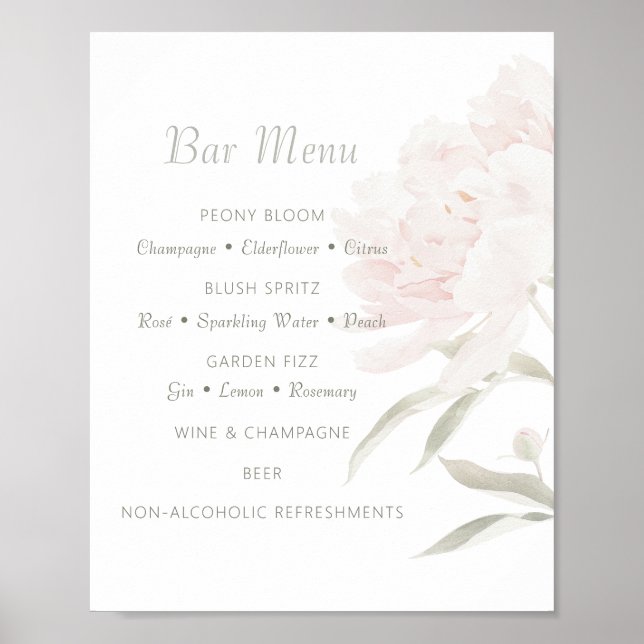 Mjuk Rosa Peony Bröllopsbarmeny  Poster (Framsidan)