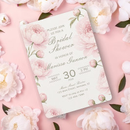 Mjuk Rosa Peony Bröllopsdusch Inbjudan
