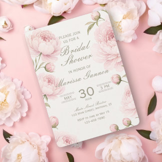 Mjuk Rosa Peony Bröllopsdusch Inbjudan