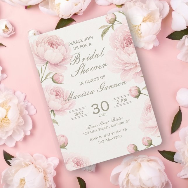 Mjuk Rosa Peony Bröllopsdusch Inbjudan (Skapare uppladdad)