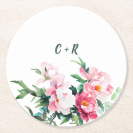 Mjuk Rosa Peony & Eucalyptus Blommig Bröllop Underlägg Papper Rund