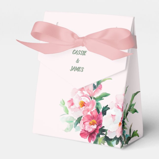 Mjuk Rosa Peony & Eukalyptus Blommig Bröllop Presentaskar (Framsidan Sidan)