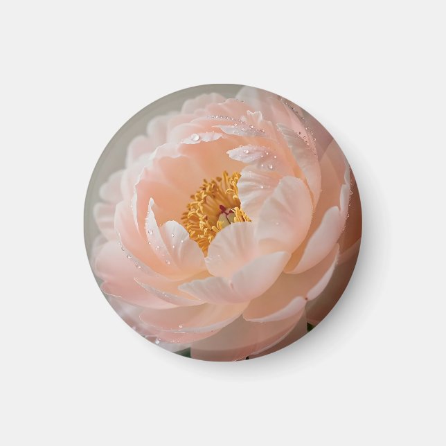 Mjuk Rosa Peony med Daggdroppar Magnet (Framsidan)