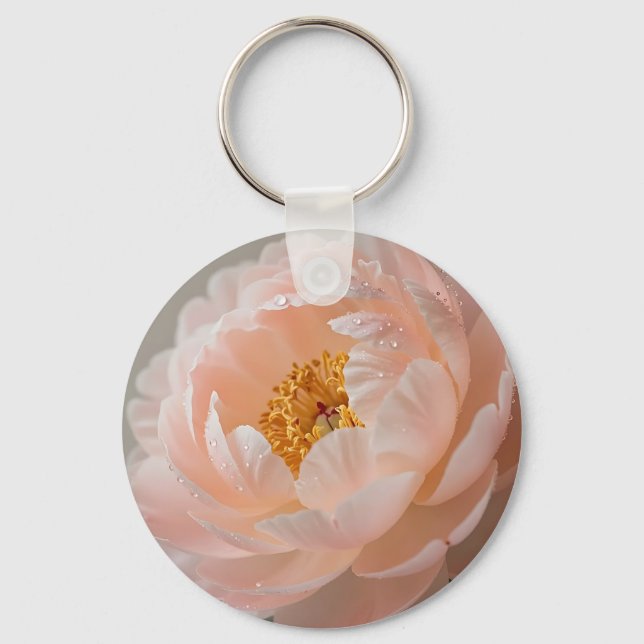 Mjuk Rosa Peony med Daggdroppar Nyckelring (Framsida)
