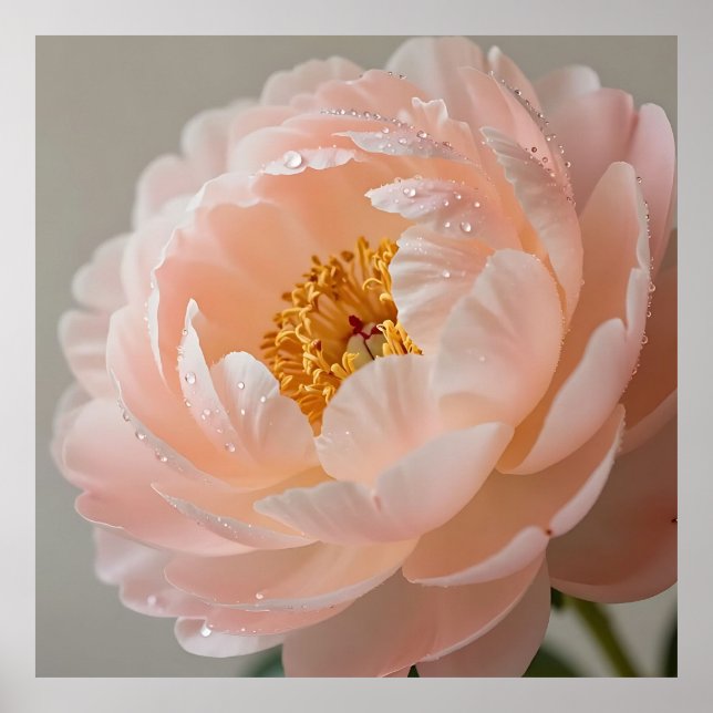 Mjuk Rosa Peony med Daggdroppar Poster (Framsidan)
