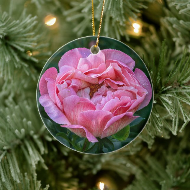 Mjuk Rosa Peony Romantisk Blomma Julgransprydnad Keramik (Träd)