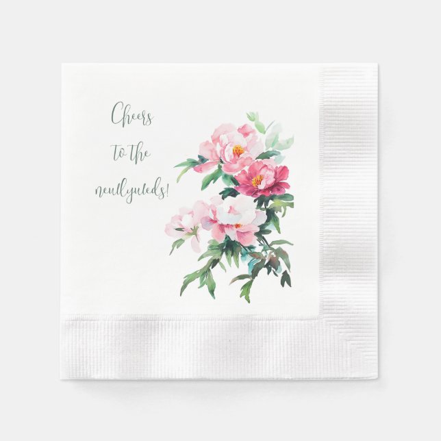 Mjuk Rosa Peony & Salvia Grön Vacker Bröllop Pappersservett (Framsidan)