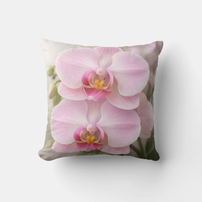 Mjuk Rosa Phalaenopsis Orkidé Kudde (Framsida)
