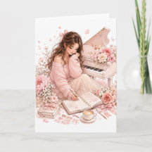Mjuk Rosa Piano Blommig Grattiskort