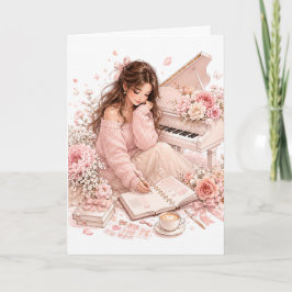 Mjuk Rosa Piano Blommig Grattiskort Kort