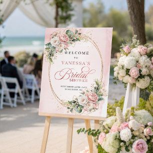 Mjuk Rosa Pulver Rosa Blommor Eukalyptus Guld Välk Poster