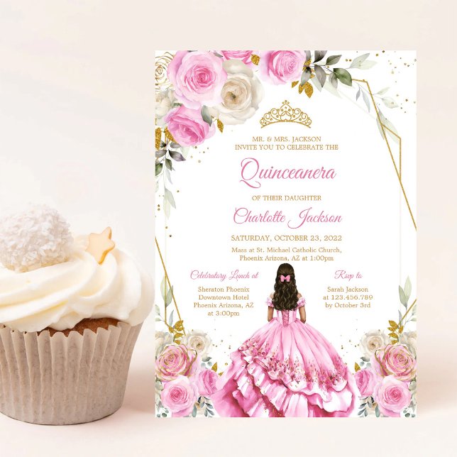 Mjuk Rosa Quinceanera Födelsedagsinbjudan Inbjudningar (Skapare uppladdad)