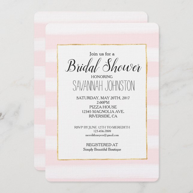 Mjuk Rosa Rand Watercolor-Möhippa Inbjudningar (Fram/baksida)