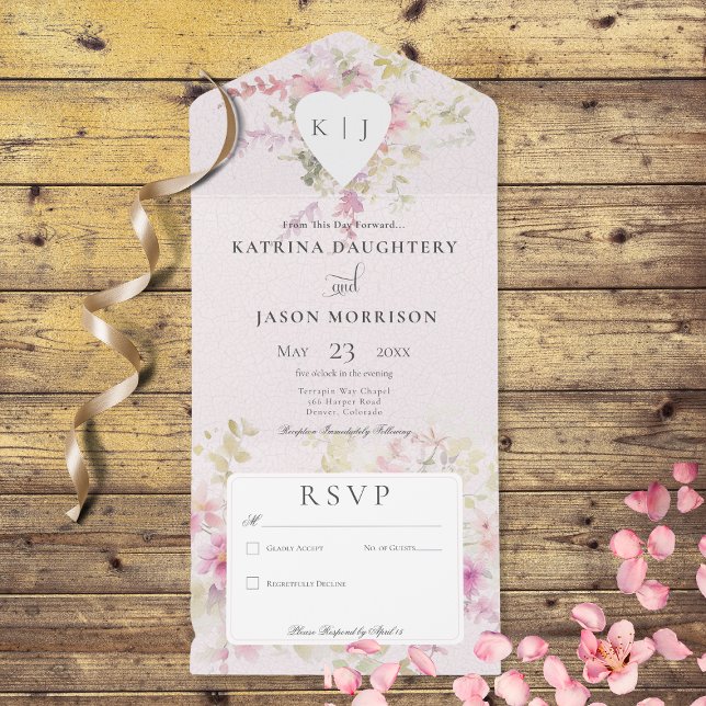 Mjuk Rosa Romantic Heart Vintage Blommigt Ingen mi (Also available with a QR code or with dinner selection options.)