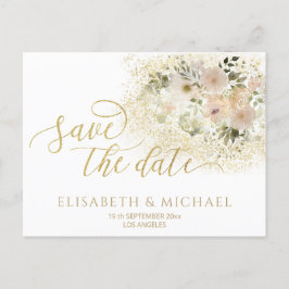 Mjuk rosa romantisk blommigt guld-kalligrafi meddelande vykort