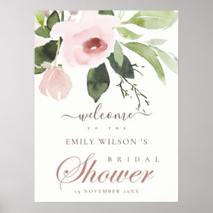 Mjuk rosa ros blomster bröllopsdusch välkommen poster