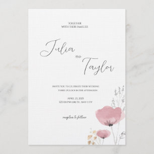 Mjuk Rosa Ros Bröllopsinbjudan Inbjudningar