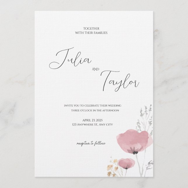 Mjuk Rosa Ros Bröllopsinbjudan Inbjudningar (Framsida)