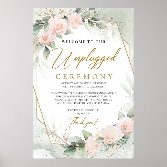 Mjuk rosa ros eucalyptus guld-ceremoni utan pluggn poster (Framsidan)