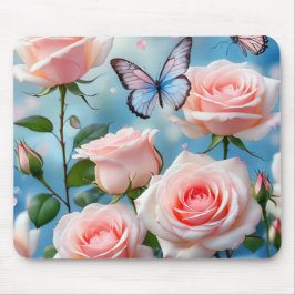 Mjuk Rosa ros Flower Blue Butterfly Musmatta