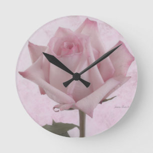 Mjuk Rosa ros Flower Rund Klocka