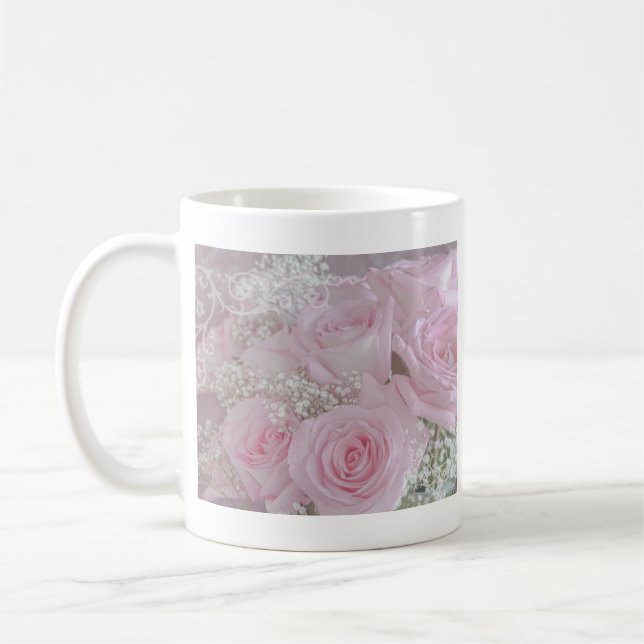 Mjuk Rosa ros och babyns andedräkt Kaffemugg (Vänster)
