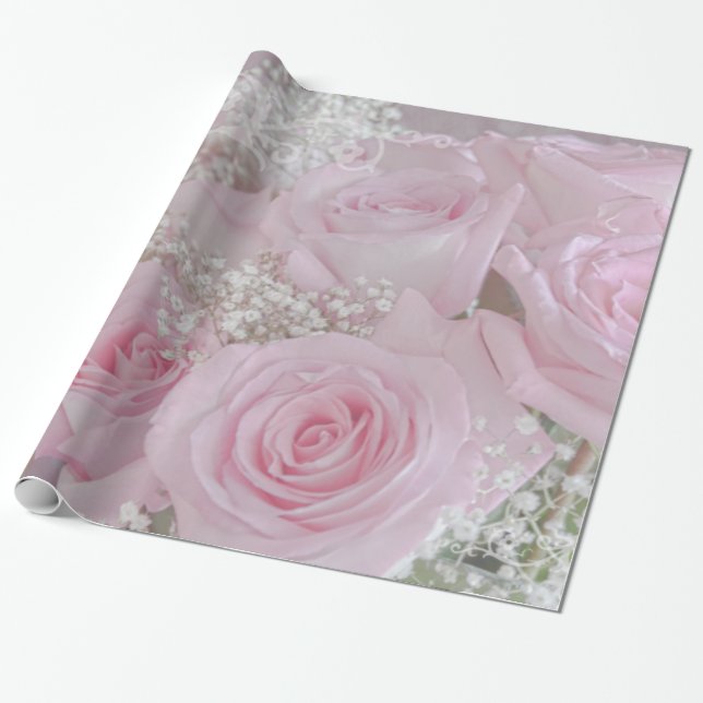 Mjuk Rosa ros och Papper andningsomslutning Presentpapper (Utrullad)