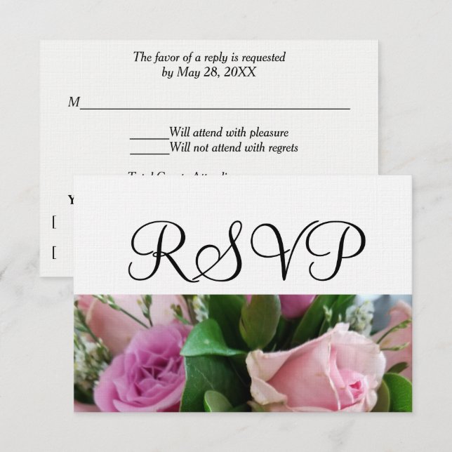Mjuk Rosa ros White Bröllop OSA Kort (Fram/baksida)