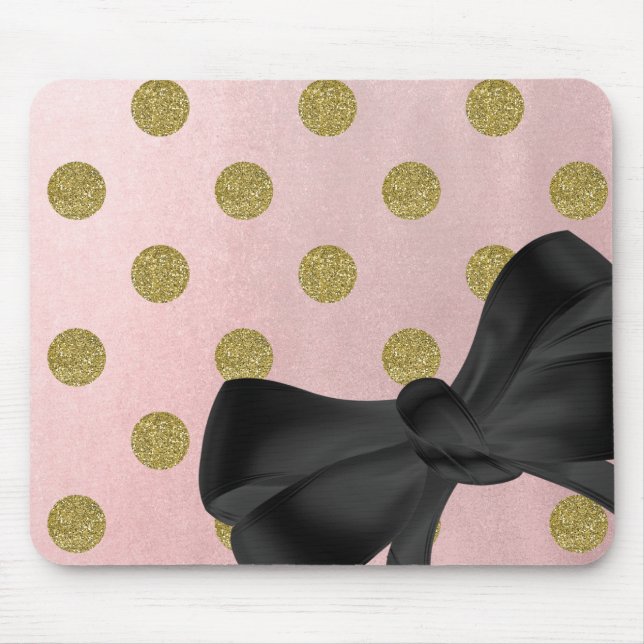 Mjuk Rosa Rosa Guld Glitter Glamour Prickar Söt Musmatta (Framsidan)