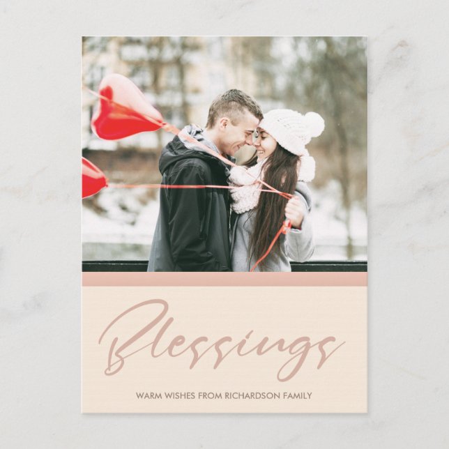 Mjuk rosa rosa julhälsningar foto helg vykort (Framsida)